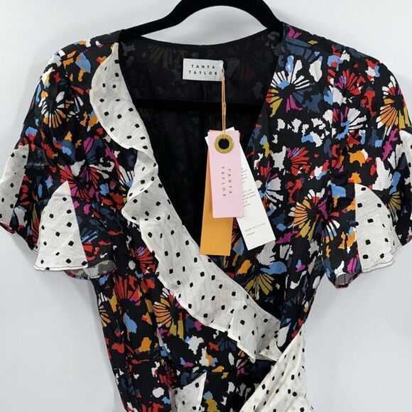 Tanya Taylor Bianka Combo Silk Wrap Dress Size 4 New with Tags - Picture 9 of 14